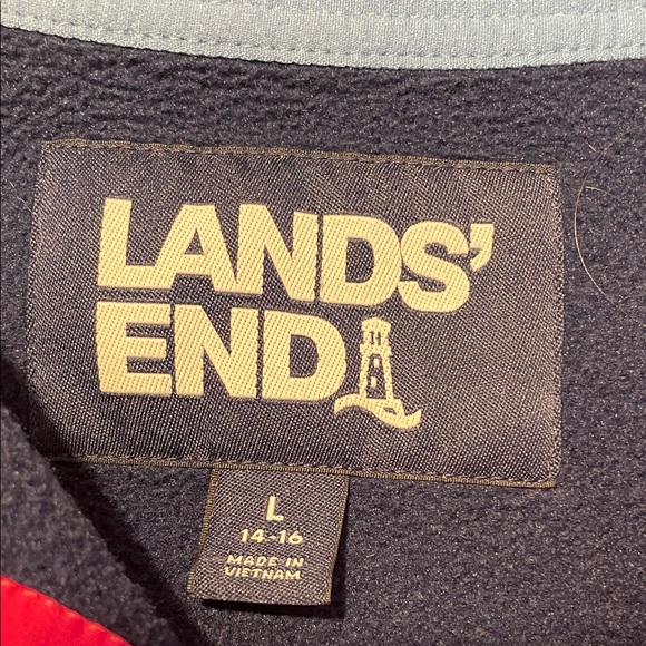 Lands' End Navy and Pink Floral Fleece Pullover Size L - Picture 3 of 9